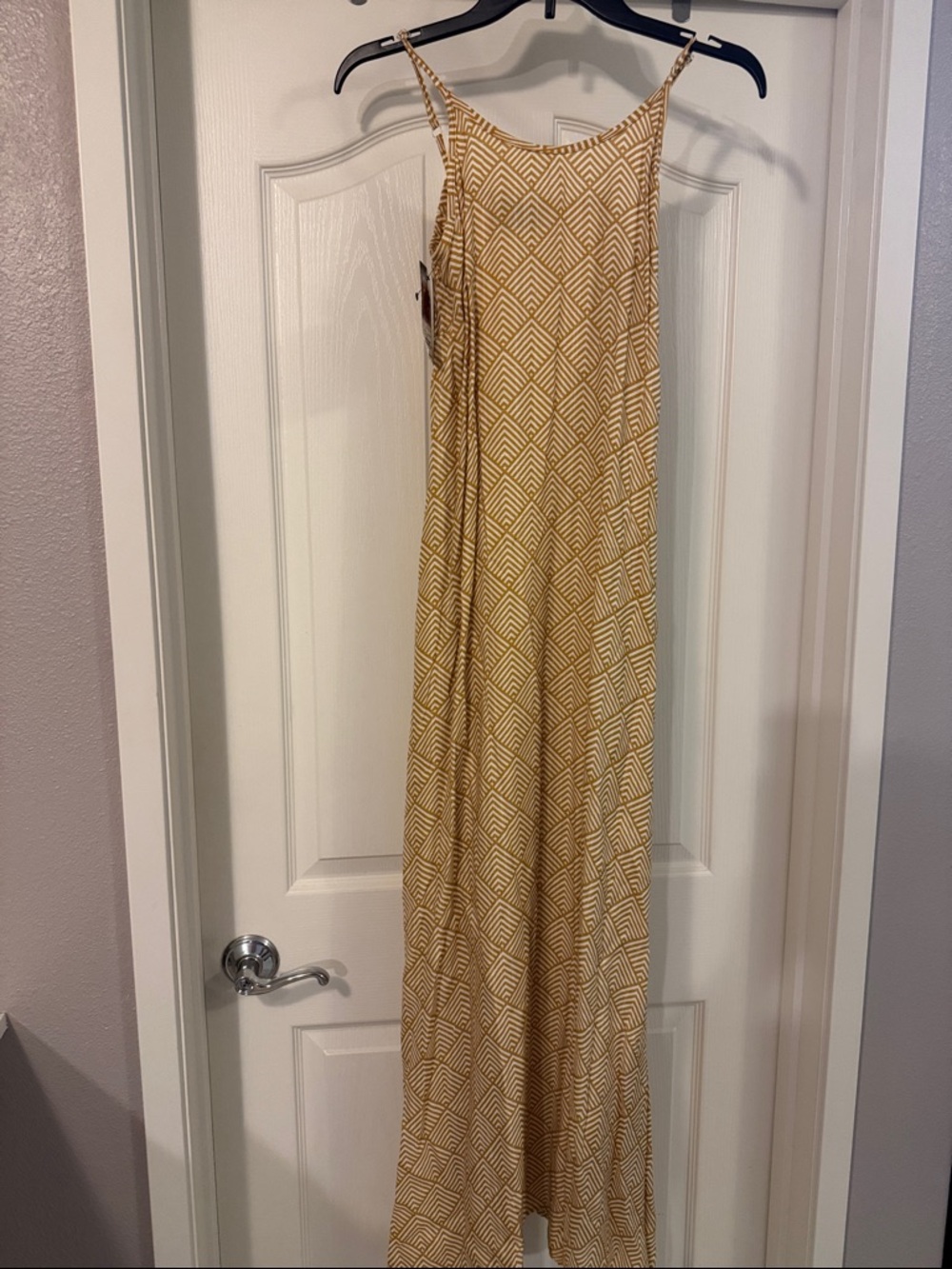Women's Mustard Geometric Print Maxi Dress with Spaghetti Straps